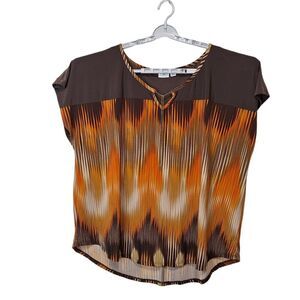 Cato Woman Pullover‎ Chain Neckline Top 26/28W Brown Orange Multi Stretch Knit